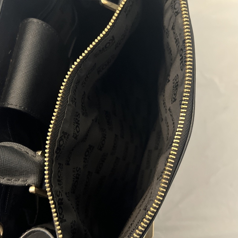 Michael Kors Karla Medium Saffiano Leather‎ Satchel Bag Black Gold 13 X 10 X 5 - Picture 7 of 11